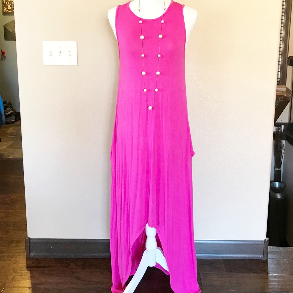 Beautiful and fun bright pink high low maxi - med